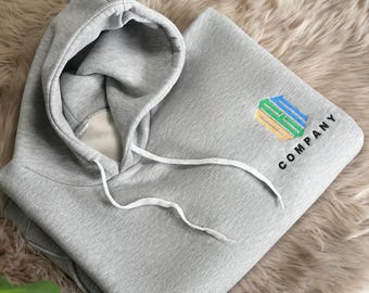 Sweatshirt met tekst op maat geborduurd logo, uniseks hoodie met geborduurd bedrijfslogo, monogram bedrijfsnaam ronde hals, bedrijfsuniform logo
