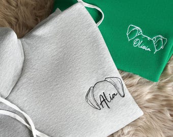 Embroidered Dog Mom Sweatshirt, Custom Pet Portrait Hoodie, Cotton Fleece