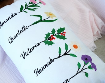 Regalos personalizados de flover de nacimiento, regalos del día de la madre, almohada con nombre de hijas, regalo de hija, regalos personalizados para mamá, almohada de tiro bordada