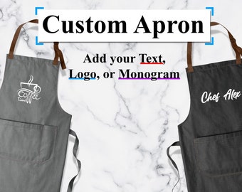 Op maat gemaakte schort, gepersonaliseerde gedrukte schort voor mannen en vrouwen, aangepaste tekstschort, aangepaste schort met monogram, cadeau voor hem, cadeau voor haar