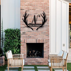 Antler Monogram Metal Sign: Custom Home Decor, Hunter Gift