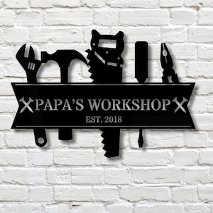 Custom Metal Workshop Sign for Dad's Space, Personalized Father's Day ...
