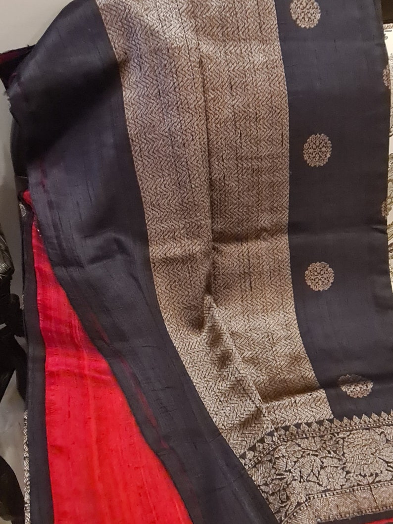 Black Tussar Silk Readymade/Easy Saree