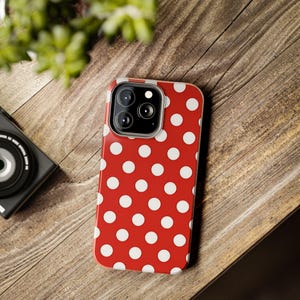Polka Dot Tough Phone Case, Red and White, Protective Phone Cover, Hard Shell Cellphone Case, Durable Mobile Case, iPhone/Samsung Cover