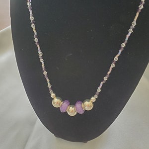 Sparkly purple and clear crystal beaded necklace
