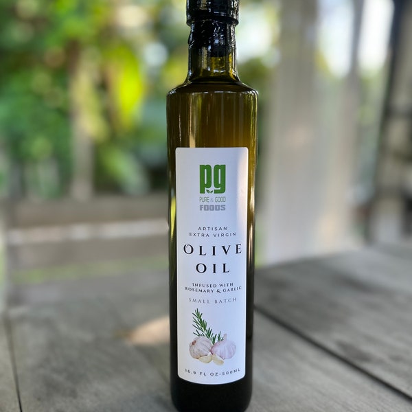 Infused Extra Virgin Olive Oil Rosemary & Garlic 16.9 oz Artisan - Handcrafted - All Natural Ingredients - Perfect for Every Occasion - Gift