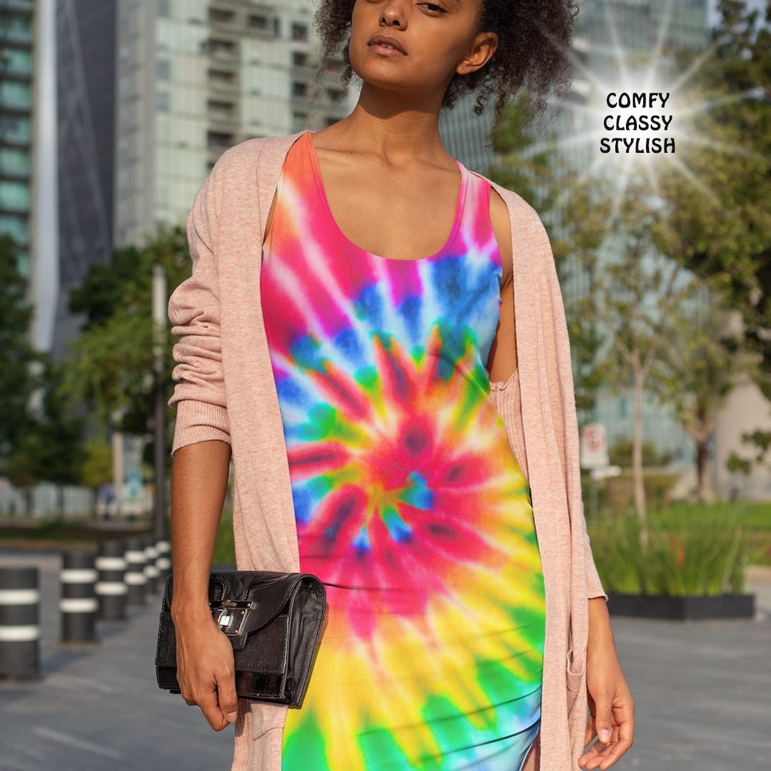 Tie Dye Summet Dreasez Neon Tie Dye Summer Sleeveless Dress, Womens Festival Tie Dye Outfit ...