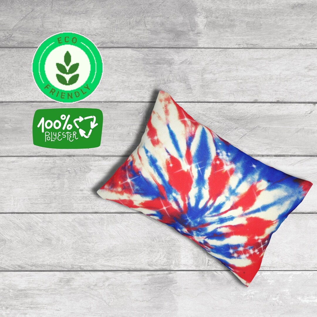 Red White Blue Tie Dye Lumbar Pillow, Waterproof Mildew Resistant 14x20