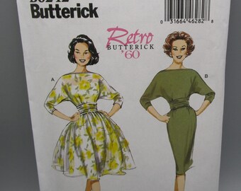 Butterick ~ Misses&#39; Retro 1960&#39;s Ruched-Waist Dresses Sewing Pattern #B6242 ~ Size U.S. 14-22