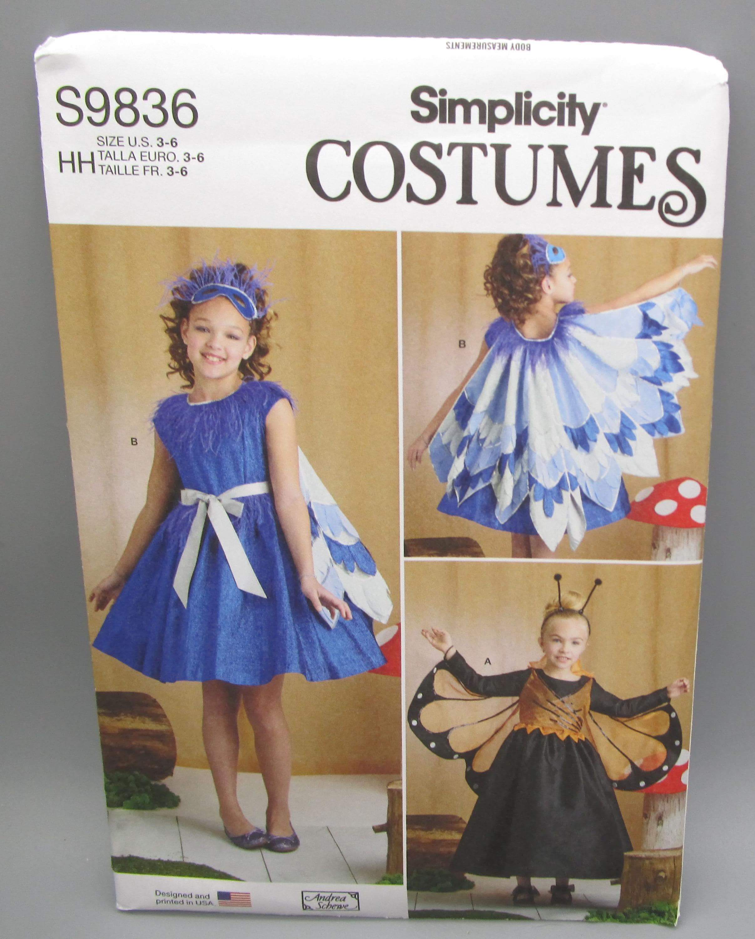 Simplicity ~ Children's and Girls' Andrea Schewe Designs Butterfly and Blue Bird Costumes Sewing Pattern #S9836 ~ Size 3-4-5-6