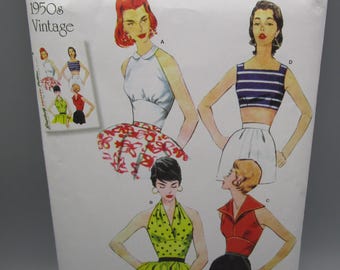 Simplicity ~ Misses&#39; 1950&#39;s Vintage Halter and Sun Tops Sewing Pattern #8645 ~ Size U.S. 14-22