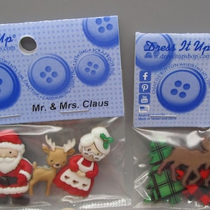 Jesse James Co. Dress It Up ~ YOU CHOOSE ~ Christmas Buttons ~ Mr. & Mrs. Claus or Christmas Cabin