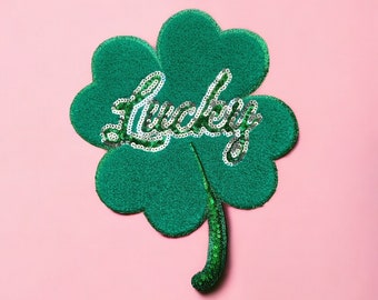 Lucky Clover Chenille Iron On Patch, Clover St. Patrick's Day Iron On Chenille Patch, Chenille St. Patty's Varsity Letter DIY Iron On Patch