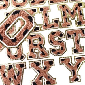 Patches de letras de chenille com estampa de leopardo, letras de chenille de chita de 3,12", letras de chenille de qualidade premium superior de 3,12"