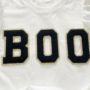 BOO Large Chenille Letter Set, BOO Halloween Chenille Patch, DIY Iron On Glitter Patches, Fall Patch