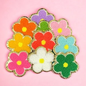 Flower Chenille Iron on Patch, Daisy Chenille Patch, Iron On DIY Chenille Patches