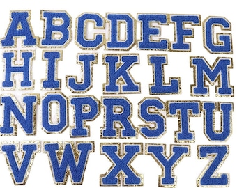 Royal Blue Chenille Letter Patch with Gold Glitter (3.12")