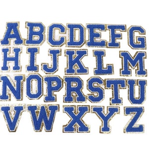 Patches de letras de chenille azul real, letras de chenille azul real de 3,12", qualidade superior Letras de chenille de 3,12", letras do time do colégio qualidade premium
