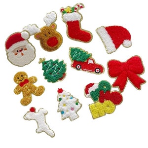 Chenille Santa Patch, Christmas Chenille Patches, Holiday Iron On Patches
