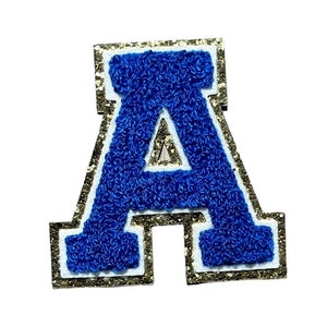 Parches de letras de chenilla azul real, letras de chenilla azul real de 3,12", letras de chenilla de 3,12" de alta calidad, letras universitarias de primera calidad