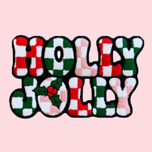 Holly Jolly rutig Chenille Strykmärke, Julhelg