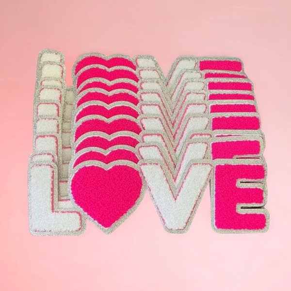 LOVE Valentine's Day Chenille Sequin Patch, Valentine's Day Iron On Patch, DIY V-Day LOVE Patch