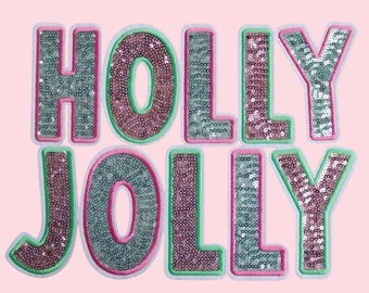 Holly Jolly Sequin Iron On Patch, Sequin Christmas Patch, Holiday Iron On Patches