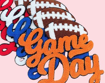 GAME DAY voetbal chenille-patch, glitterrand opstrijkbare doe-het-zelf-patch
