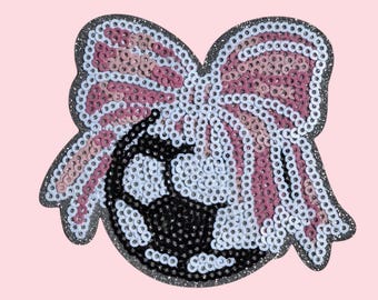 Sequin Soccer Ball Bow Iron On Patch (3.15")