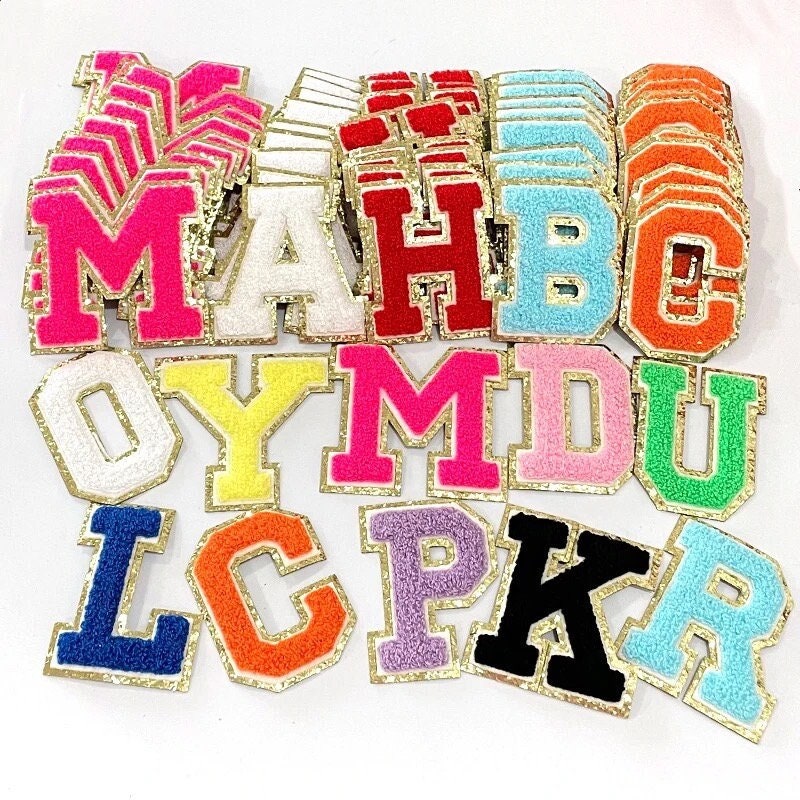 KINGSOW Chenille Iron on Letters Patches: 26 Piece AZ 3.1 Inch Color Block  Chenille Letter Patches Colorful Alphabet Varsity Letter Iron on Patches