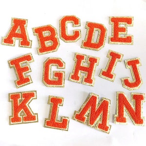Parches de letras de chenilla naranja, letras de chenilla naranja de 3,12", letras de chenilla de alta calidad de 3,12", letras universitarias de primera calidad