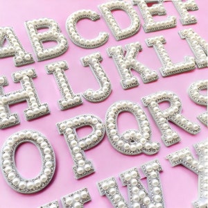 Pearl Rhinestone Embellished Iron On Letters, Rhinestone Pearl Letter Patches, Bride Embellished Letters