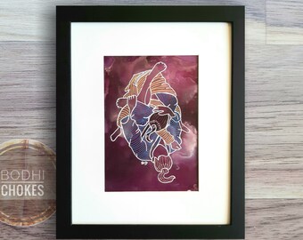 Girls Triangle choke jiu jitsu art, bjj artwork, bjj art, dojo art, gift art, jiu jitsu artwork, original bjj art, framed abstract bjj art