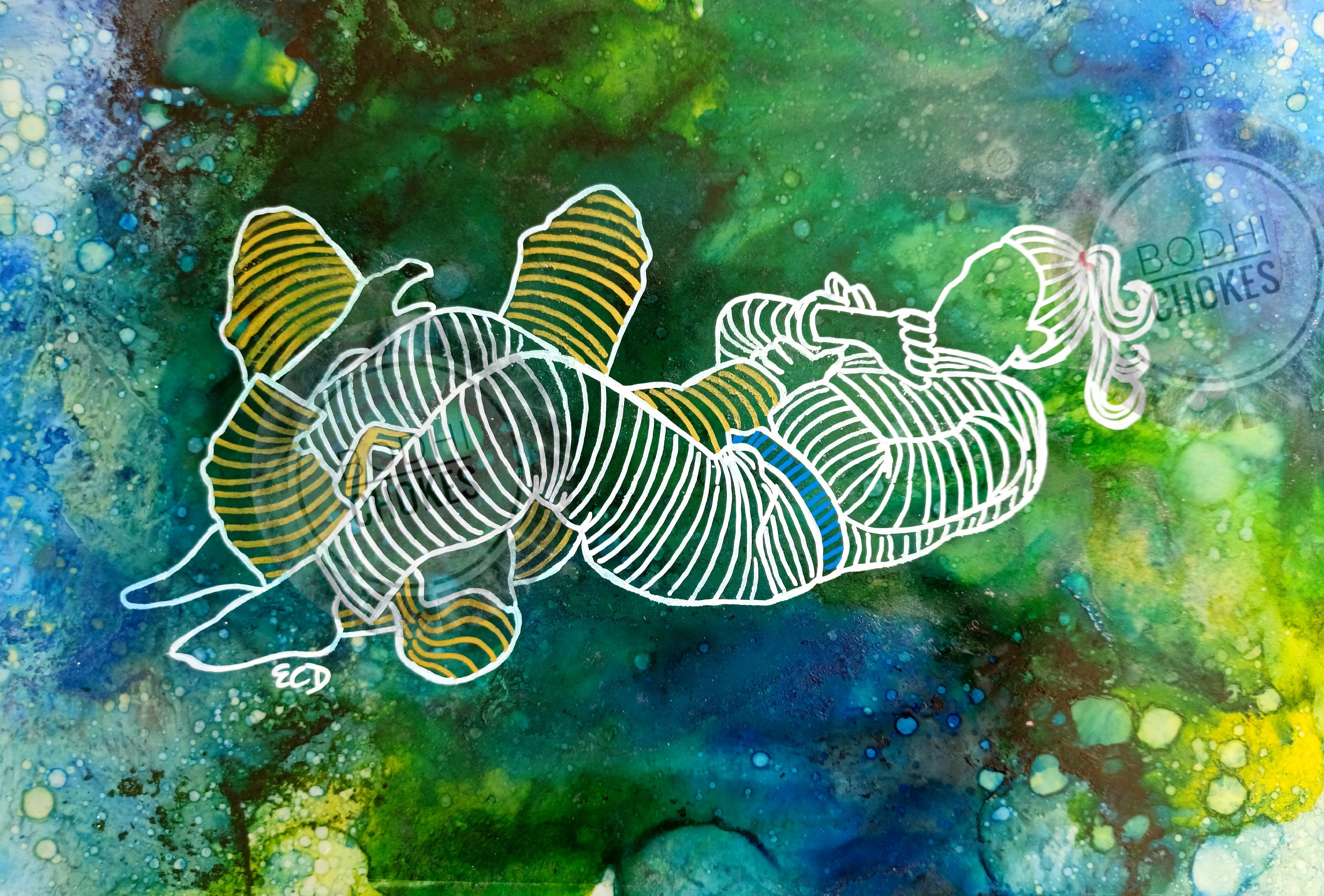 Fine Art Giclée Print of Man/woman Armbar Submission,cool Bjj Lineart,green Jiu Jitsu Artwork