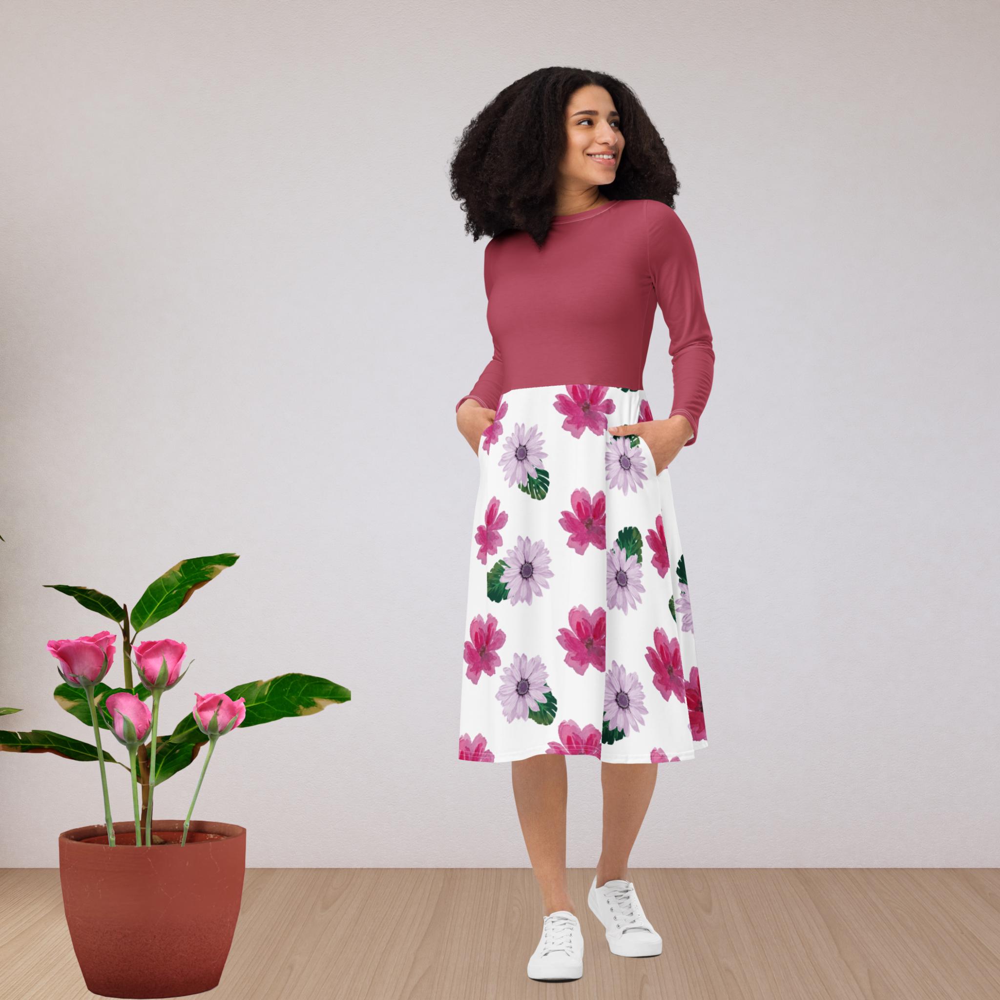 vestido de flores rosa - vestido de flores vestido midi rosa