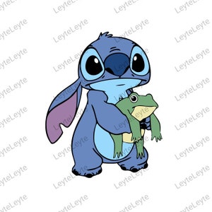 Puede incluir: Un personaje de dibujos animados azul con ojos grandes y una gran sonrisa sostiene una rana verde. El personaje lleva una camisa azul y tiene una oreja morada.