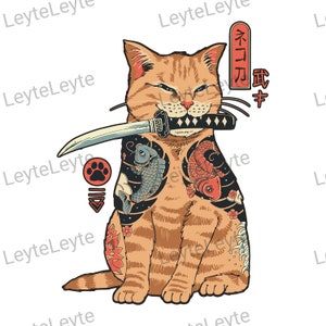Katana cat HD PNG SVG
