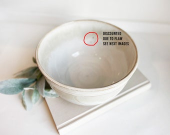 DISCOUNTED  (due to a superficial flaw on the inside)handmade ceramic bowl, farmhouse white, deep white pottery bowl, wheel thrown bowl