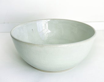 handmade ceramic bowl, farmhouse white, deep light gray pottery bowl, wheel thrown bowl