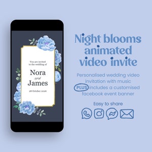 Elegant Animated Wedding Invitation • Night Bloom Floral Invite • Digital Video Invitation with Music