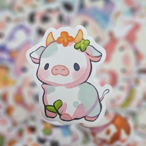 Pegatinas lindas de vaca, vaca, animal de granja, animales de granja, mugido, pegatinas, impermeables, pegatinas kawaii, lonchera, cuaderno