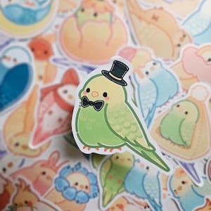 Cute Glitter Bird Stickers, Kawaii Sticker Set, Budgie Stickers