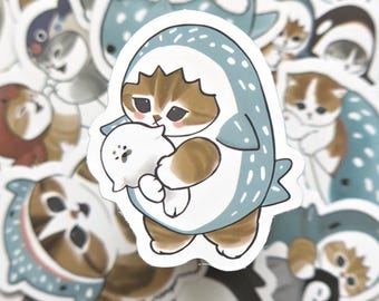 Cute Mofusand aquatic animal stickers, sea animal cat stickers, whale, fish, stickers, waterproof, waterbottle, lunchbox, notebook