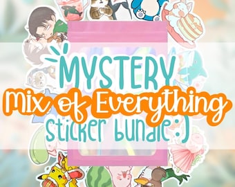 Mysterieklistermärkespaket, djur, anime, videospel, överraskning, mix, grab bag, klistermärkespaket, klistermärkespaket, söt, lunchlåda, anteckningsbok, gör-det-själv