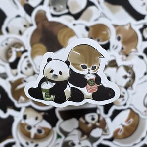 Adorables autocollants Mofusand panda, chat, panda, panda roux, chat cosplay, autocollants, imperméables, gourde, boîte à lunch, cahier, bricolage