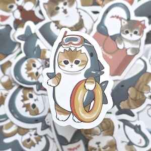 Adorables autocollants Mofusand requin, autocollants chat, requin, chat cosplay, animal, autocollants, imperméable, gourde, boîte à lunch, cahier, bricolage