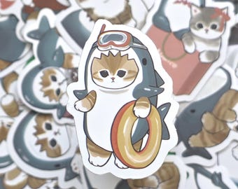 Cute Mofusand shark stickers, cat stickers, shark, cosplay cat, animal, stickers, waterproof, waterbottle, lunchbox, notebook, DIY