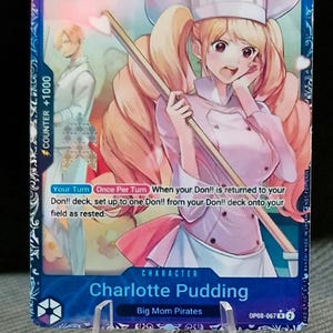 Carte proxy One Piece Holo - Charlotte Pudding OP08-067 Personnage Flagship Battle 2025 Version anglaise