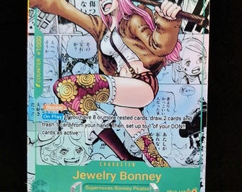 Tarjeta proxy personalizada con arte de manga de personajes de One Piece, joyería Bonney OP12-118