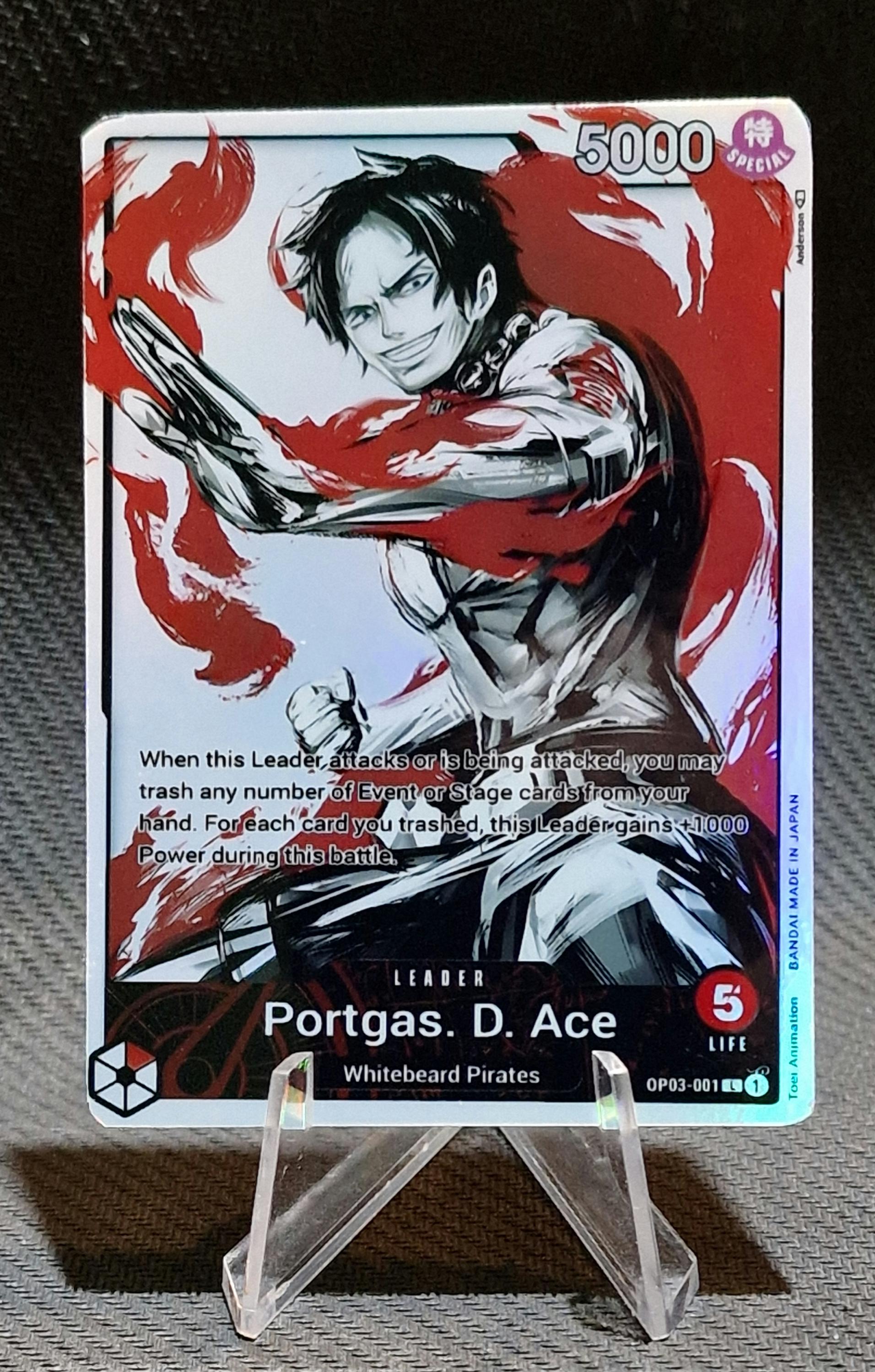 One Piece proxy card Holo - Portgas. D. Ace Leader OP03-001 Alt art